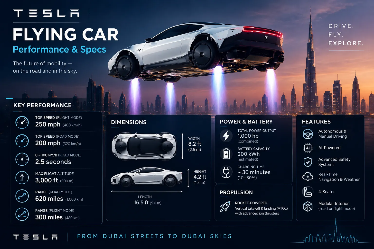 Performance Specs: What Tesla Flying Car Claims